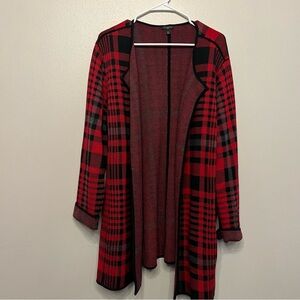 Talbots Womens 2X Red Plaid Open Cardigan